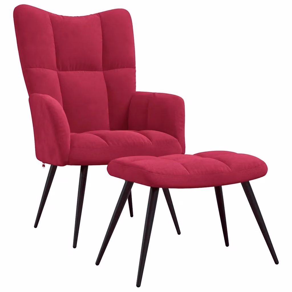 Poltrona Relax con Poggiapiedi MERCATOXL in Velluto Rosso con Struttura in Metallo e Imbottitura in Schiuma – 2