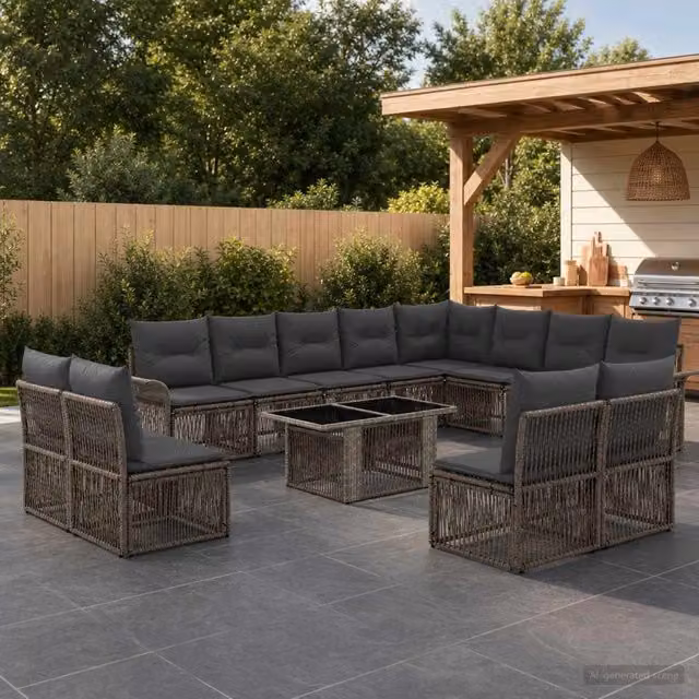 Set Divano da Giardino vidaXL a Forma a L con Tavolino, 13 Pezzi, Grigio e Antracite – 1