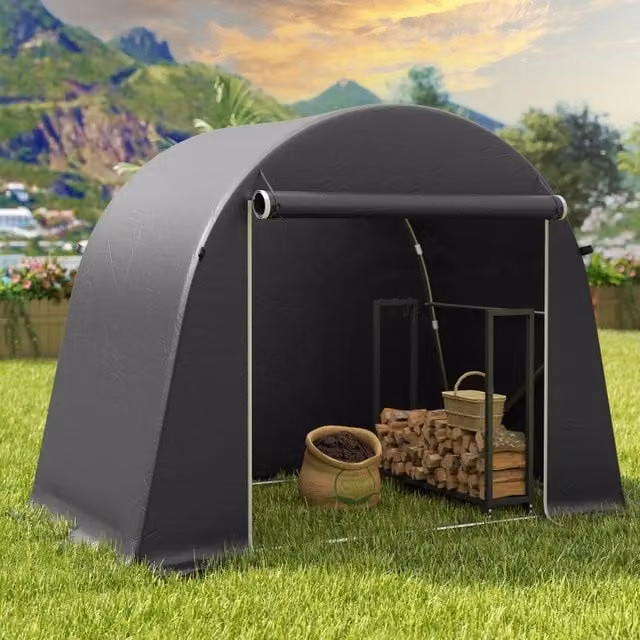 Tenda garage portatile WISHDOR per biciclette con struttura curva in acciaio zincato e copertura impermeabile grigio scuro, L: 245 cm, P: 200 cm, H: 120 cm