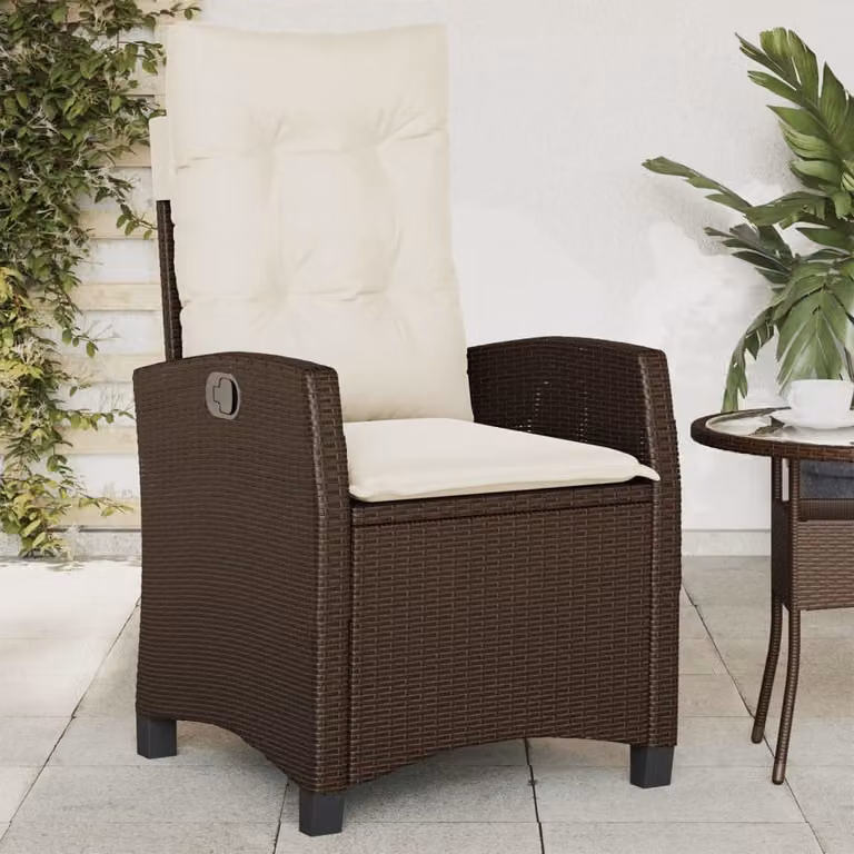 Sedia reclinabile da giardino vidaXL in rattan e metallo con cuscini marrone e bianco