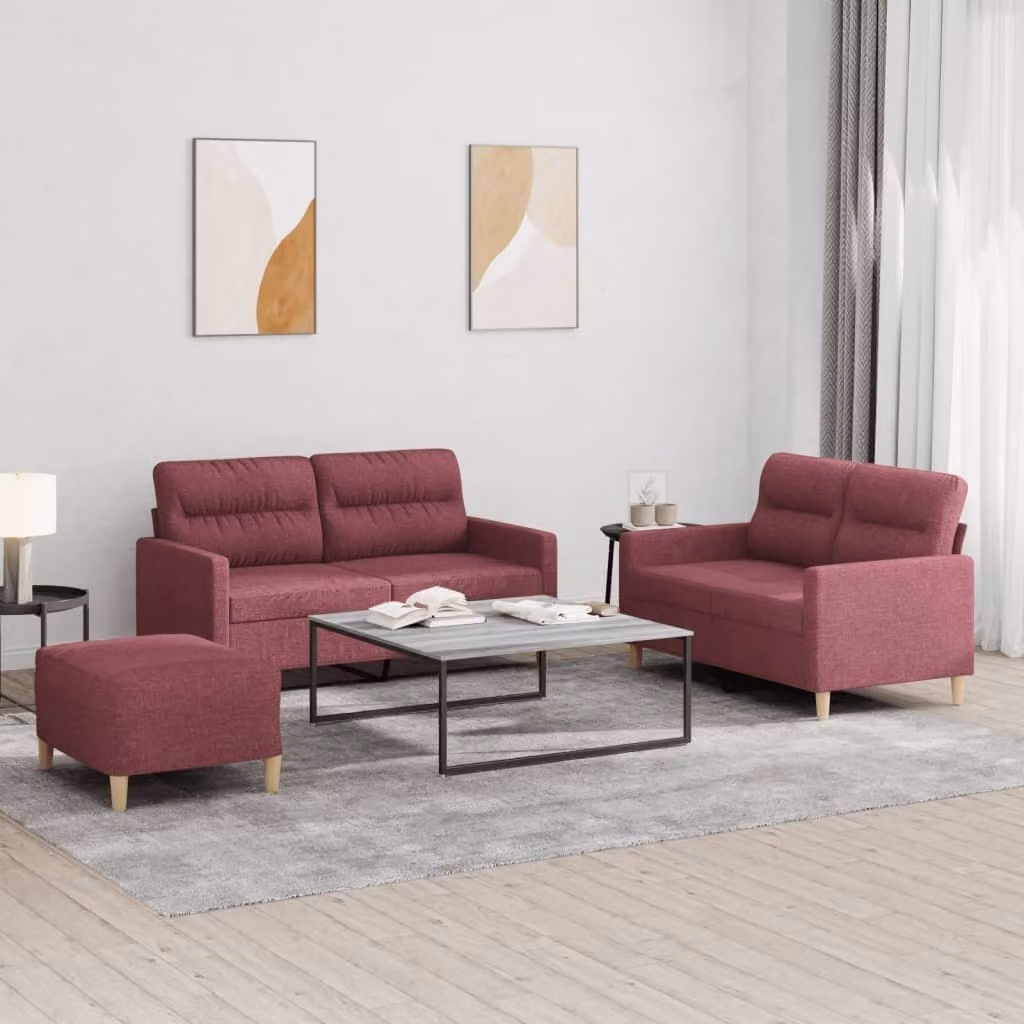Maison Exclusive - Set divano 3 pezzi con cuscini in tessuto bordeaux