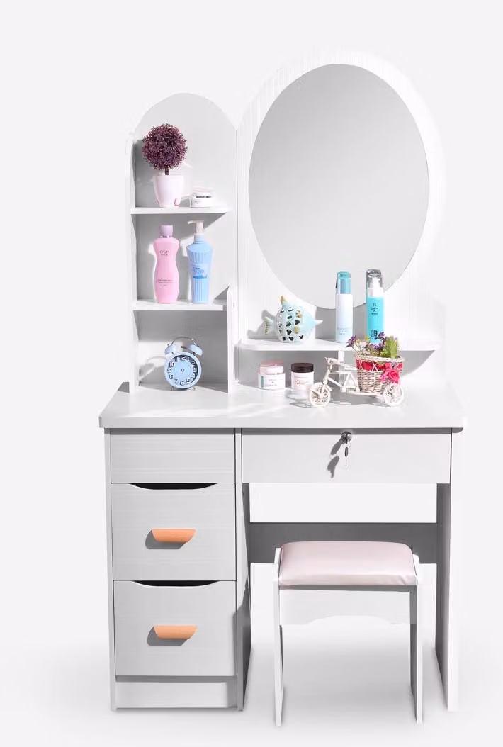 Tavolino da toilette con specchio rotondo e sgabello per la camera da letto Babette