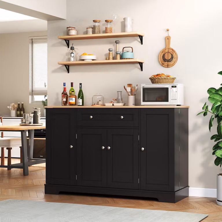 Credenza Merax con cassetti e ante a ripiani, cassettiera con ripiani regolabili, buffet da cucina con protezione antiribaltamento, ideale per la cucina, Schwraz