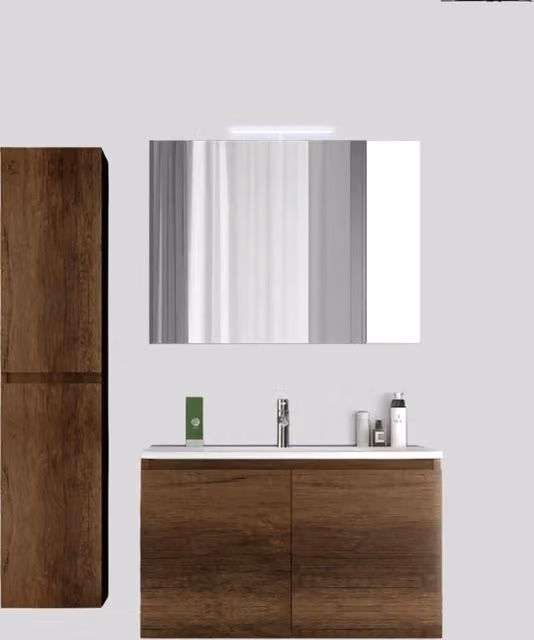 Mobile da Bagno Sospeso con Lavabo 60 cm e Specchio Bali Two Noce Scuro