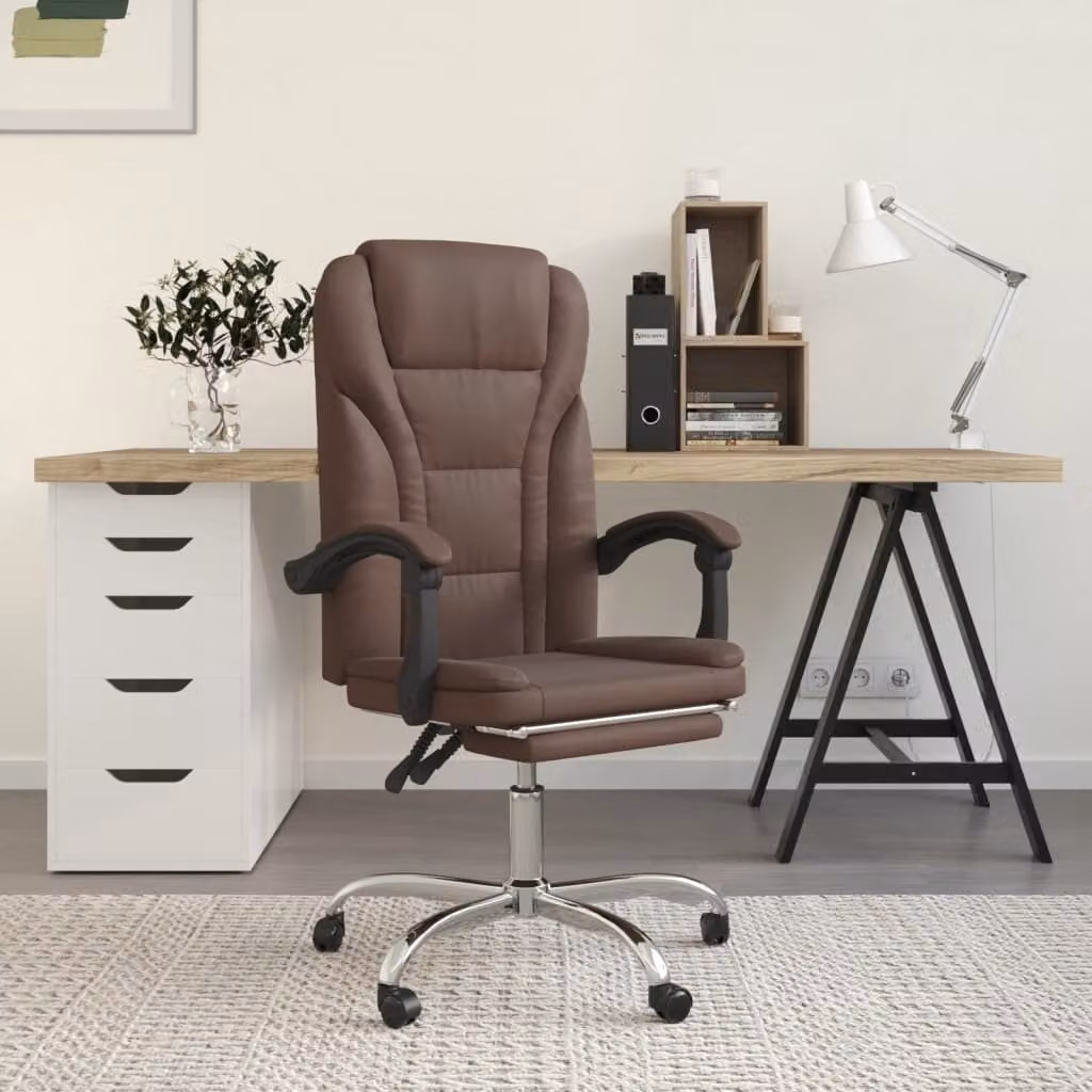 The Living Store Sedia da ufficio con funzione reclinabile in Pelle finta marrone