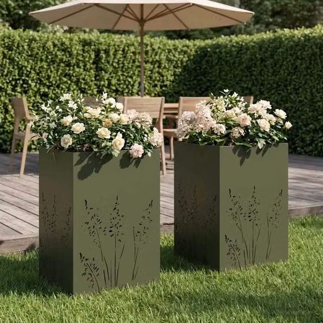 Vaso da giardino 2 pz Verde Oliva 50 x 50 x 75 cm 8005771