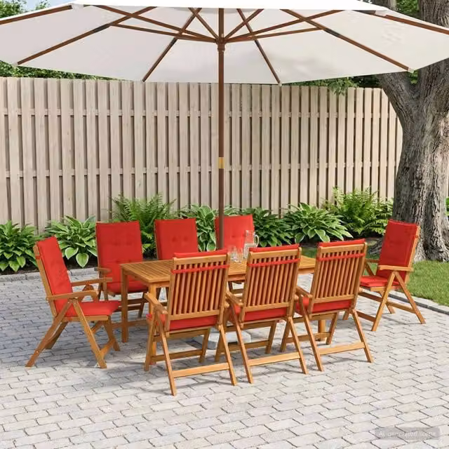 Set da pranzo da giardino vidaXL in legno di acacia naturale per 8 persone con cuscini rimovibili