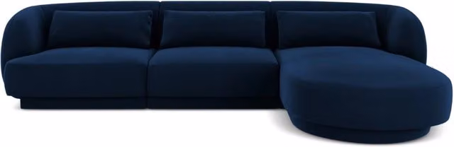 Divano angolare destro Tulum di Cosmopolitan Design, modello a 4 posti in velluto blu, L 255 cm x P 174 cm x H 99 cm – 1