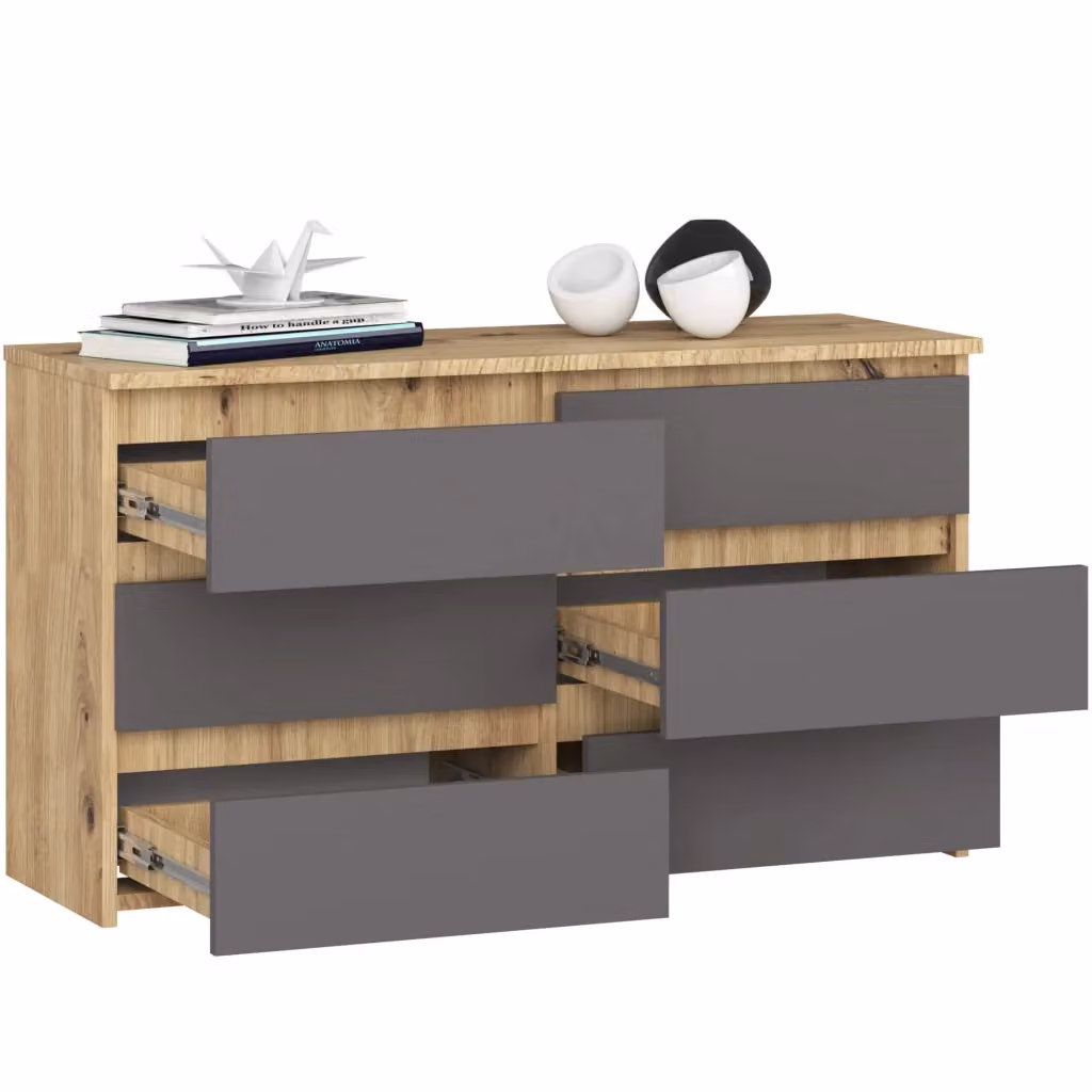 Cassettiera compatta AKORD CL100 in Quercia Artisan con 6 cassetti e inserto frontale Grigio Grafite L 100 cm, P 35 cm, H 57 cm – 2