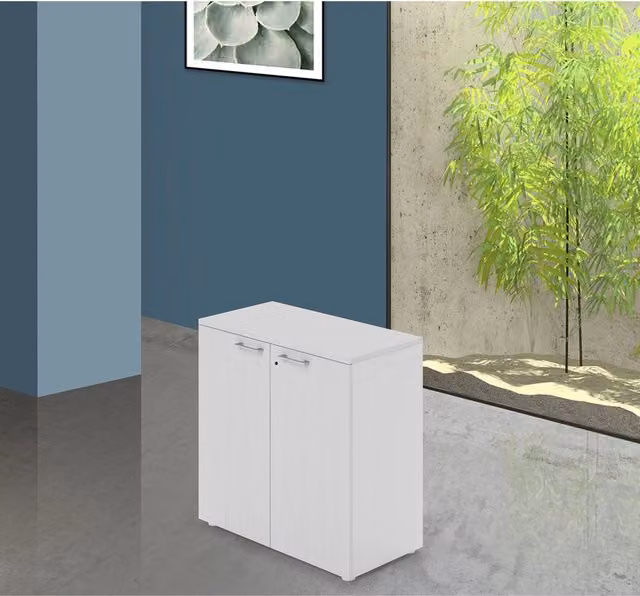 Mobile da ufficio basso due ante con serratura colore Bianco H87x90x45cm