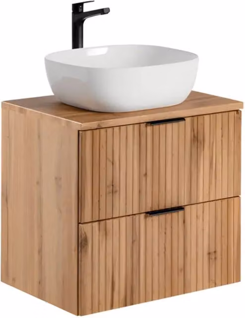 Set bagno NOXERA 60 cm - Rovere wotan - Mobile sottolavabo con piano per lavabo e lavabo