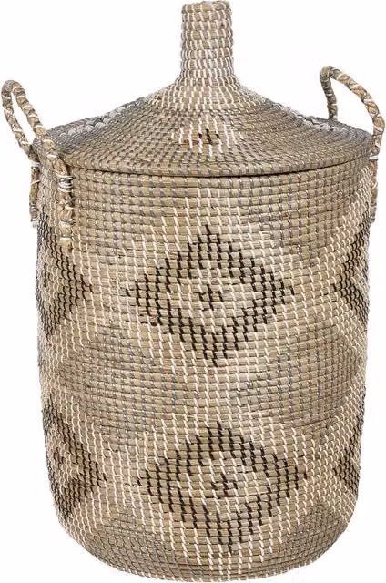 Cesto in seagrass naturale beige con coperchio e manici BELIANI L/P/H: 40 x 40 x 40 cm