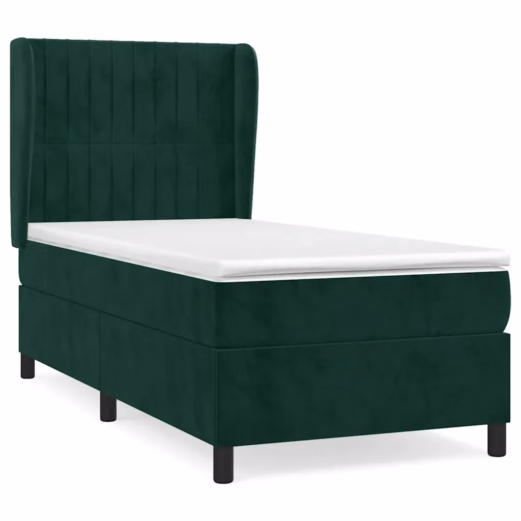 Letto Ibrido vidaXL con Giroletto a Molle e Materasso in Velluto Verde Scuro, L/P/H: 90 x 193 x 128 cm – 2