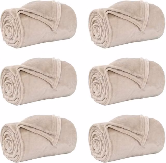 Coperte da Pile 6 pz Beige 220 x 240 cm Panno
