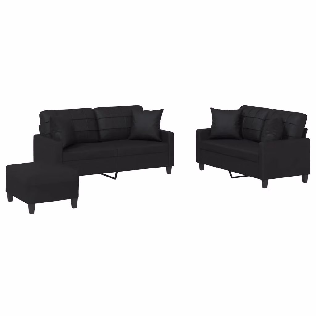 Set di divani moderno vidaXL in similpelle nero composto da divano a 3 posti, divano a 2 posti e pouf con cuscini inclusi – 2