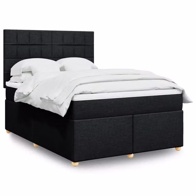 Letto Ibrido vidaXL con Giroletto a Molle e Materasso in Tessuto Nero e Bianco L/P/H: 140 x 200 cm