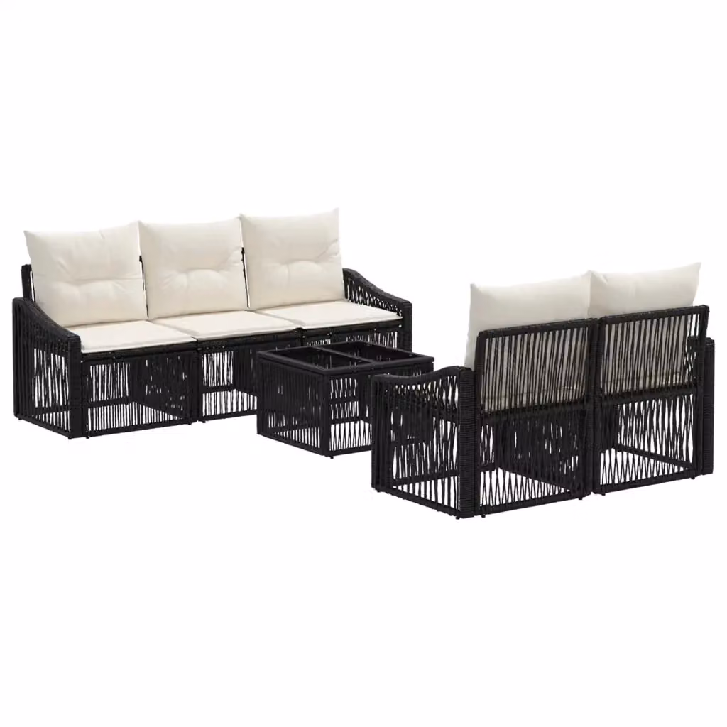 Set Divano da Giardino 6 Pezzi vidaXL in Polyrattan Nero con Tavolino e Cuscini Imbottiti – 2