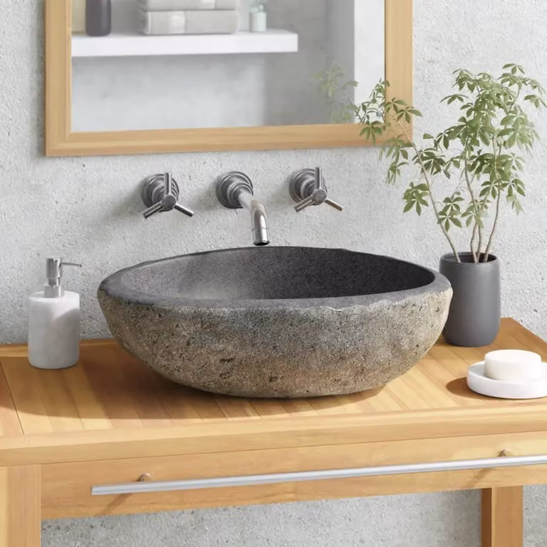 The Living Store Lavabo in pietra di fiume ovale 29-38 cm