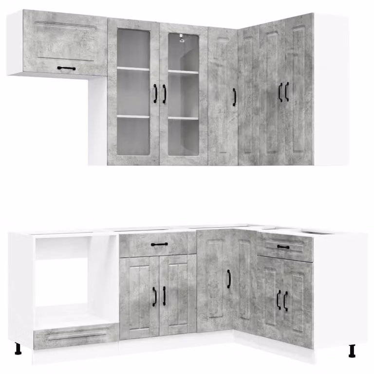 Set di mobili da cucina KALMAR, 8 pezzi, colore grigio cemento, materiale: legno composito