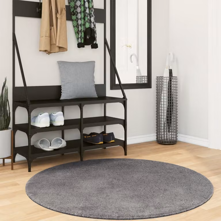 Tappeto rotondo a pelo corto vidaXL HUARTE in poliestere, lavabile e antiscivolo, colore antracite, Ø 120 cm