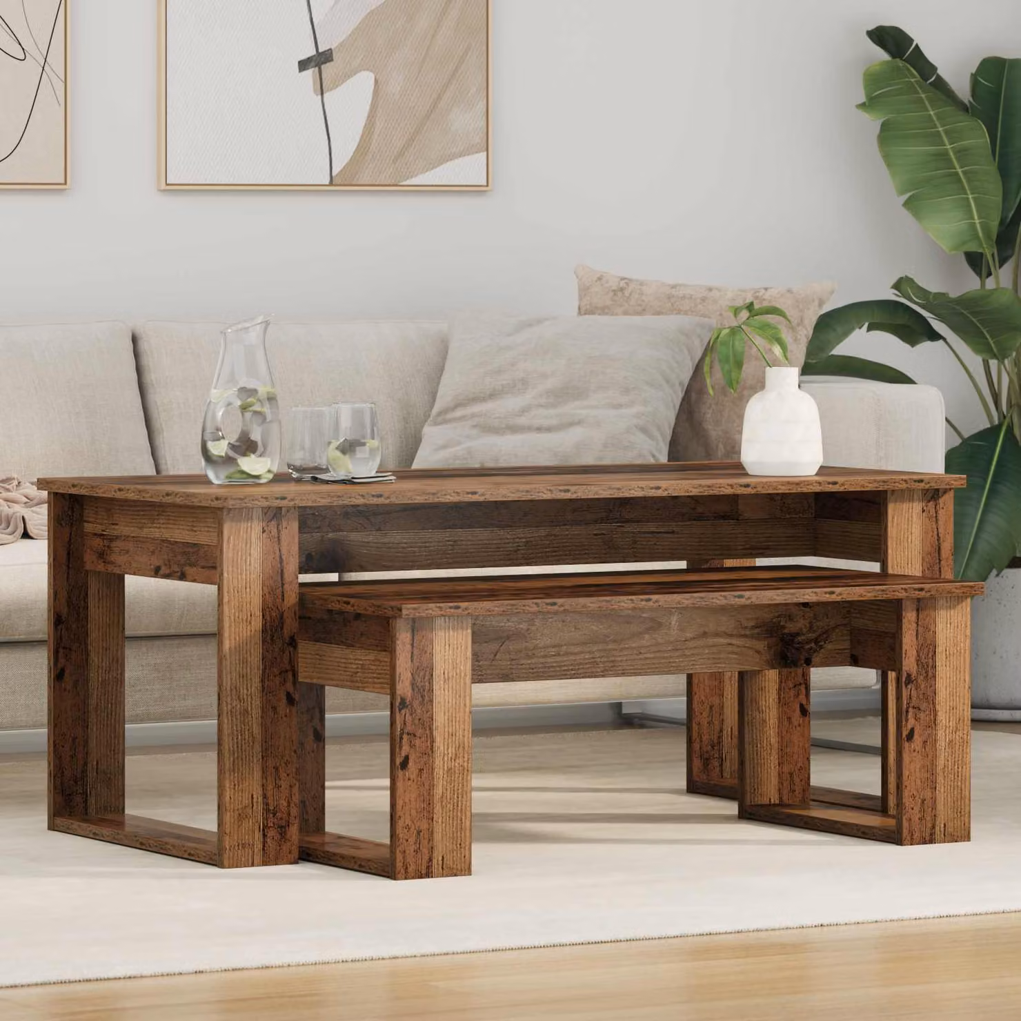 Set di 2 tavolini da caffè moderni vidaXL in legno marrone, L/P/H: 100 x 50 x 42 cm