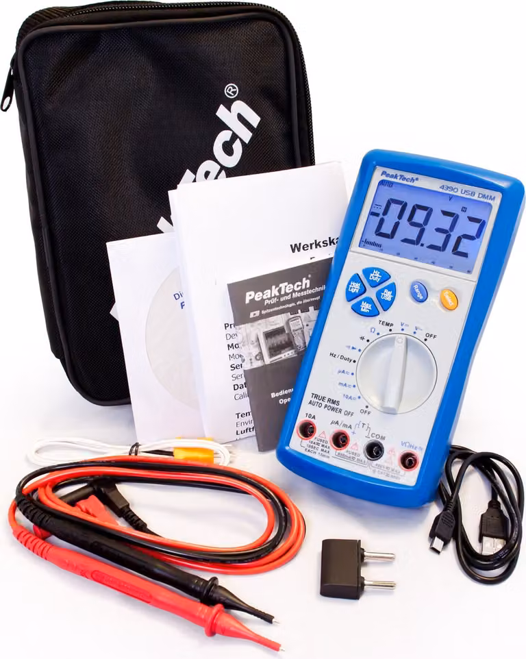PeakTech P 4390 - Multimetro digitale ~ 6.000 conteggi ~ 600V AC/DC ~ 10A AC/DC - con USB