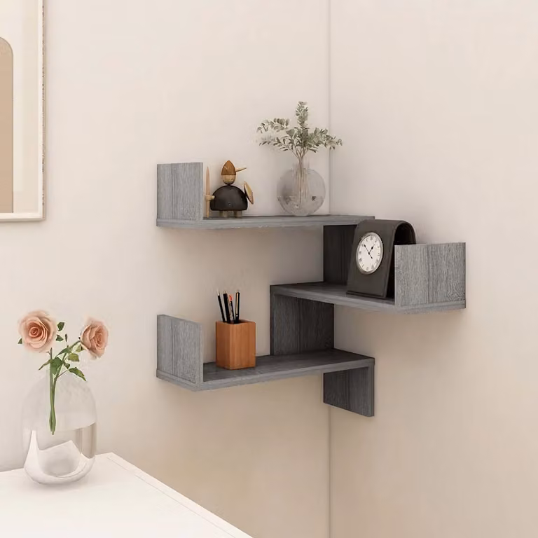 Scaffali angolari da parete vidaXL in legno e MDF, Grigio Sonoma, L/P/H: 50 x 40 x 40 cm