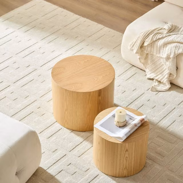 Set di tavolini rotondi a incastro ULEVR 55x55x46 cm, in MDF finitura naturale, per soggiorno