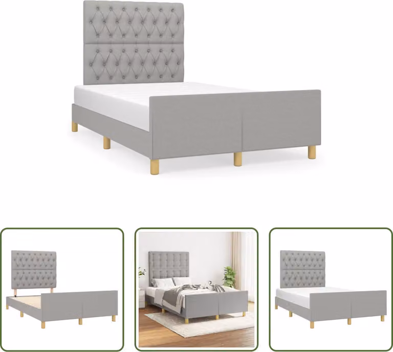 The Living Store Struttura letto con testiera in tessuto grigio chiaro 120x190 cm