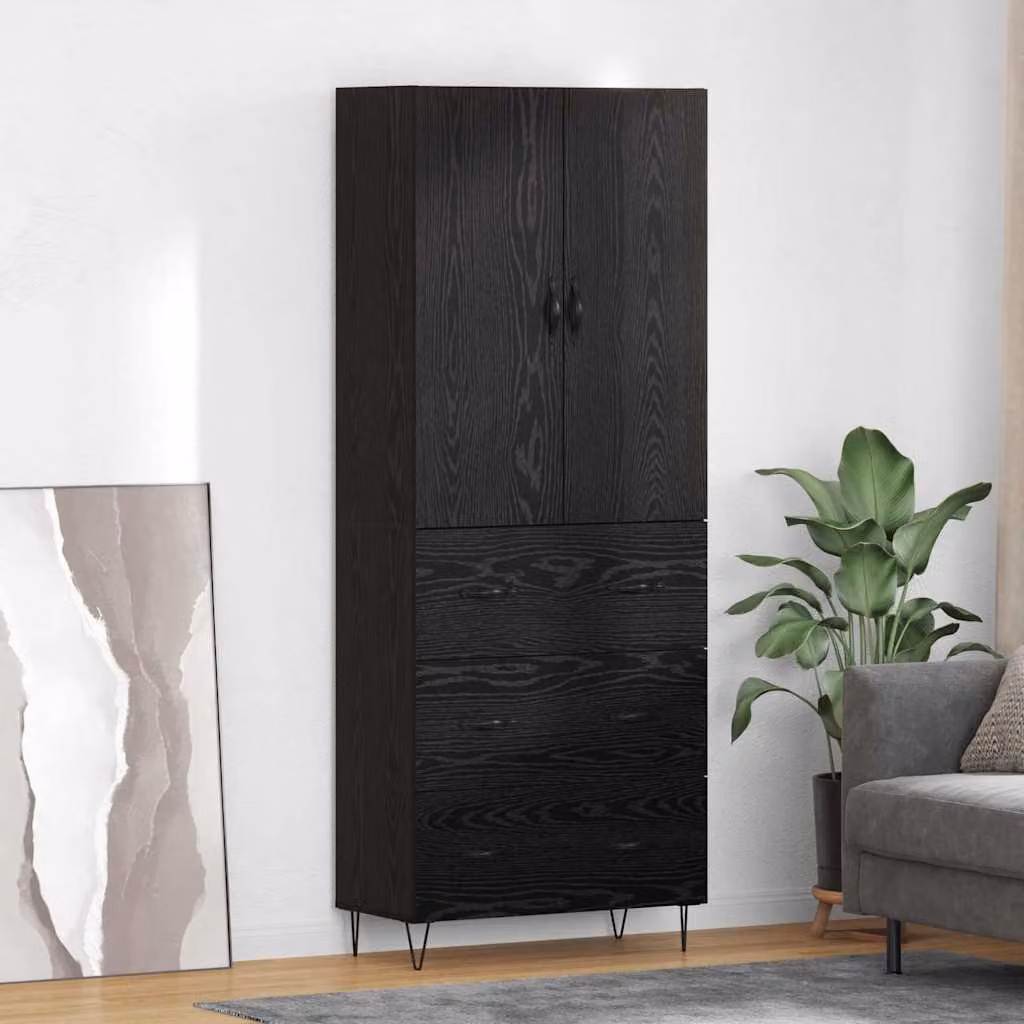 Set di 2 credenze moderne vidaXL in rovere nero, L: 69,5 cm, P: 34 cm, H: 180 cm
