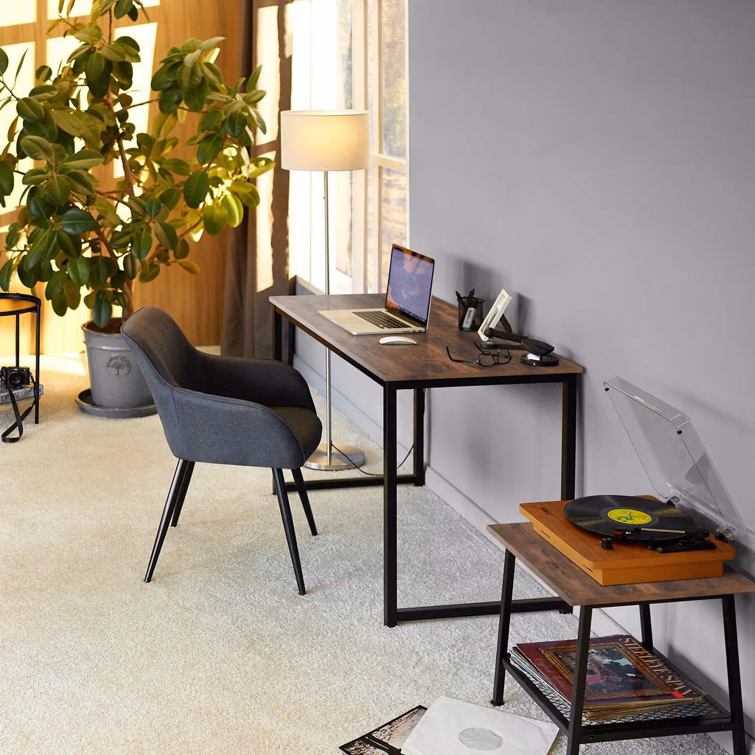Scrivania TecTake in stile industriale con piano in MDF laminato, colori nero e marrone, L: 120 cm, P: 59 cm, H: 76,5 cm – 2