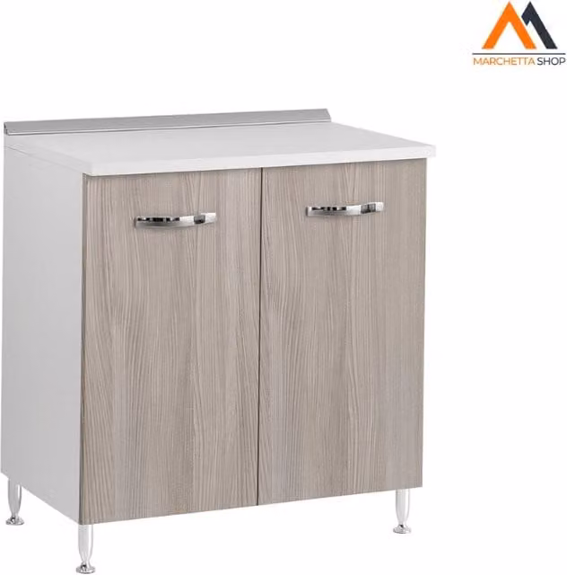 Mobile base per cucina componibile Linea Azzurra bianca con ante a battente e ripiani interni L/P/H: 80 x 50 x 85 cm