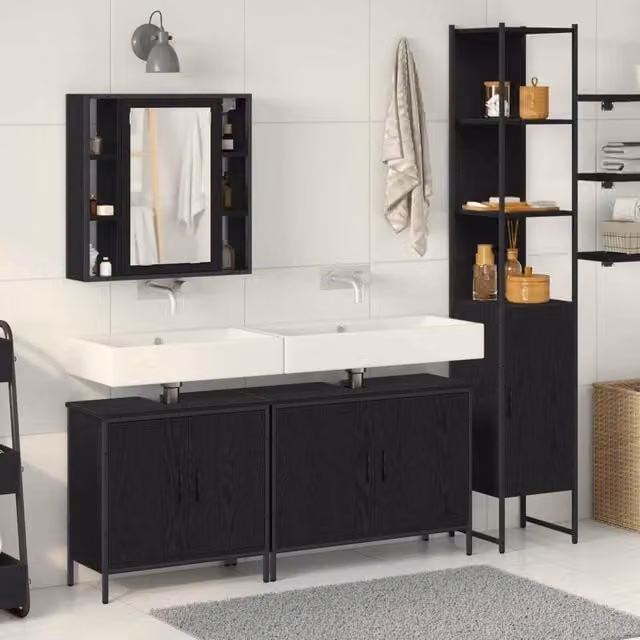Set di mobili per il bagno 4 pz Nero Legno ingegnerizzato 3334433