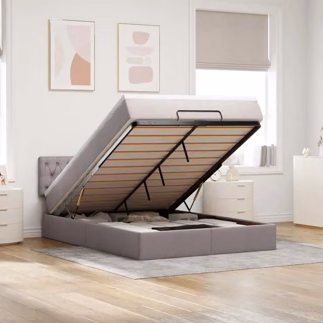 Pouf Letto con Materasso e LED Tortora 140x190 cm in Tessuto 3312392
