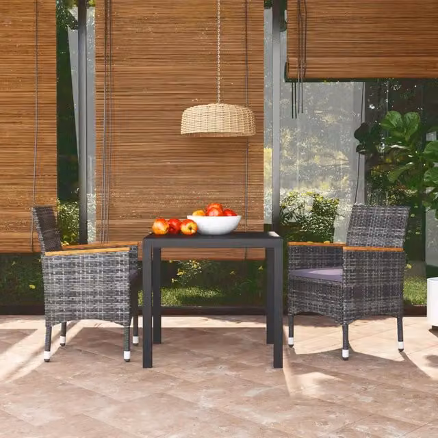 Set da Pranzo per Giardino 3 pz con Cuscini Polyrattan Grigio 3095027