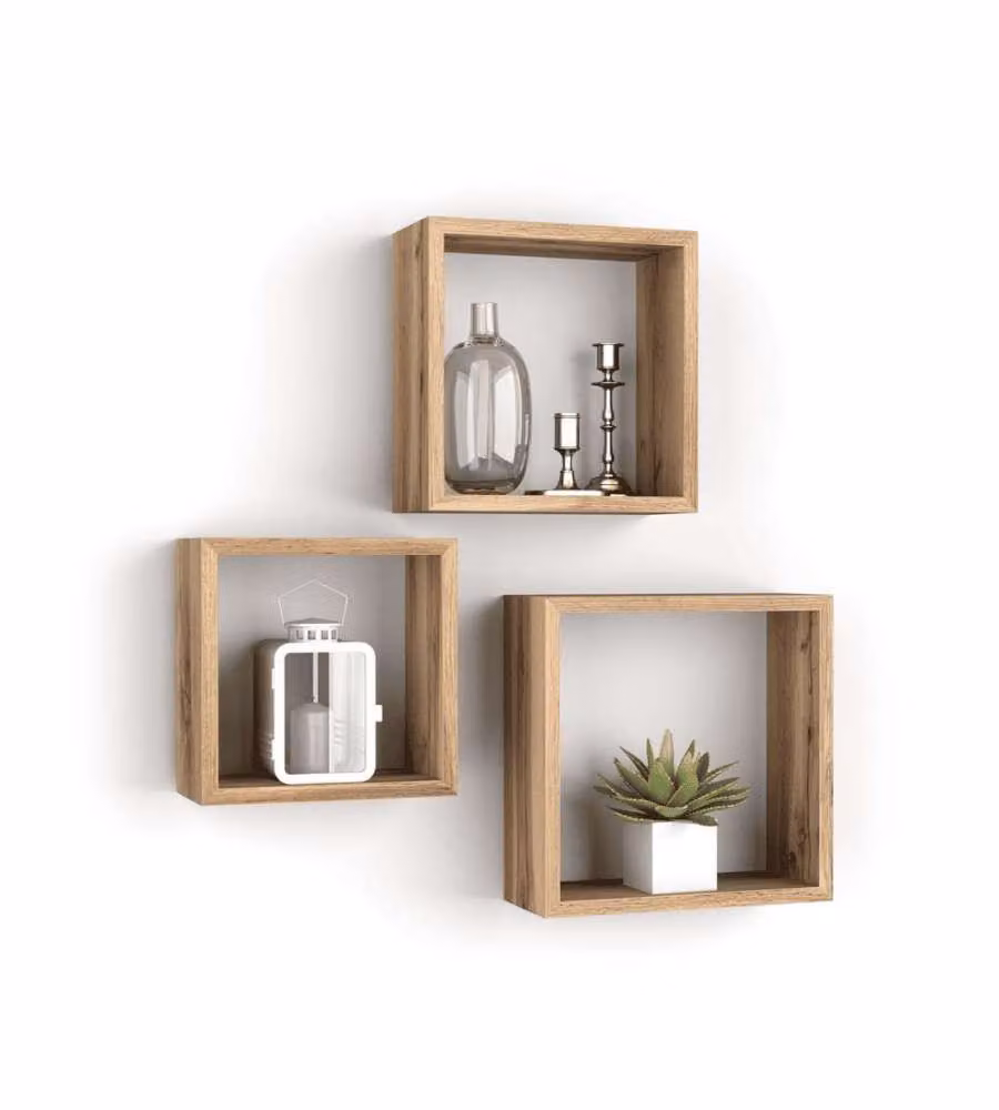 Set 3 cubi da parete Rovere Sonoma30x30 cm MDF - Fissaggio avvitato