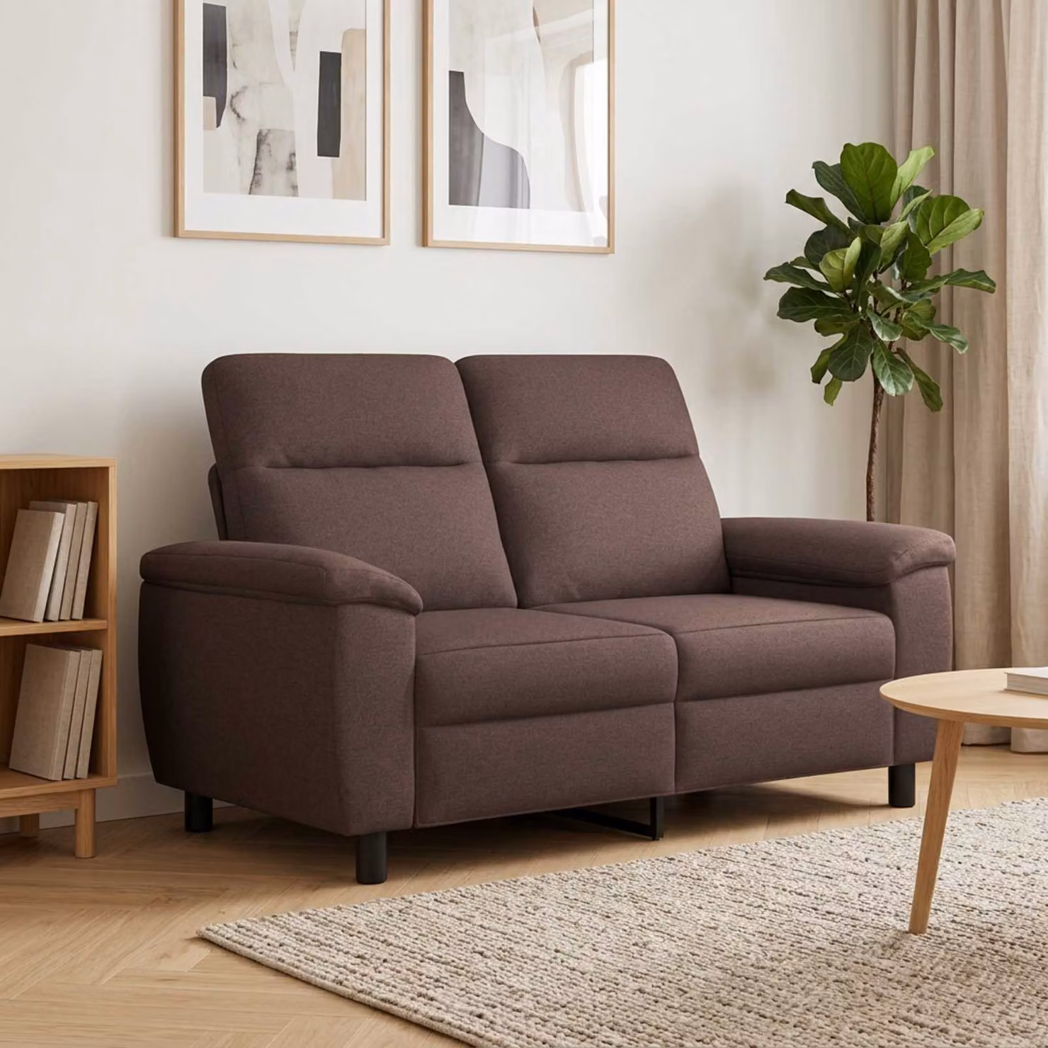 Divano moderno vidaXL in tessuto con struttura in metallo, colore marrone e nero, L: 158 cm, P: 90 cm, H: 95 cm