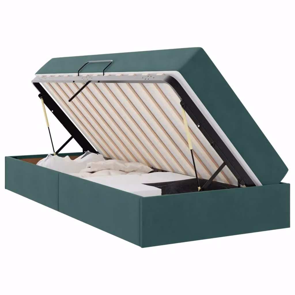 Letto con contenitore e materasso ibrido vidaXL in velluto verde con struttura in metallo L/P/H: 200 x 90 x 43,5 cm – 2