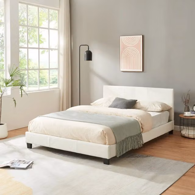 Letto Matrimoniale Corium Imbottito in Similpelle Bianco con Rete a Doghe L/P: 140 x 200 cm