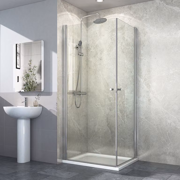 Cabina doccia EMKE 80x90x185 cm con ingresso angolare, divisorio doccia, doppia porta a battente, porta doccia, porta a battente, parete doccia, rivestimento nano su entrambi i lati