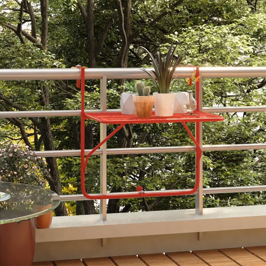 The Living Store Tavolino da balcone rosso 60x40 cm in acciaio