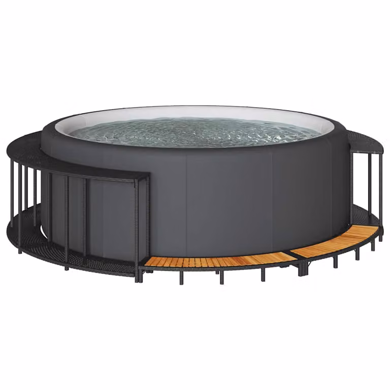 Bordo per vasca da spa con portaoggetti e gradino vidaXL in polyrattan nero