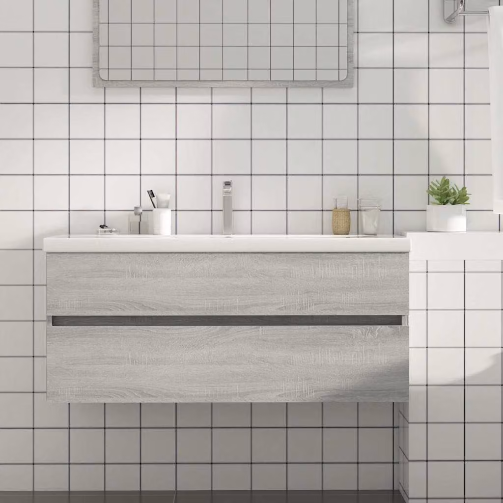 Mobile Lavabo Moderno vidaXL Grigio Sonoma in Legno Multistrato L: 100 cm, P: 38,5 cm, H: 45 cm