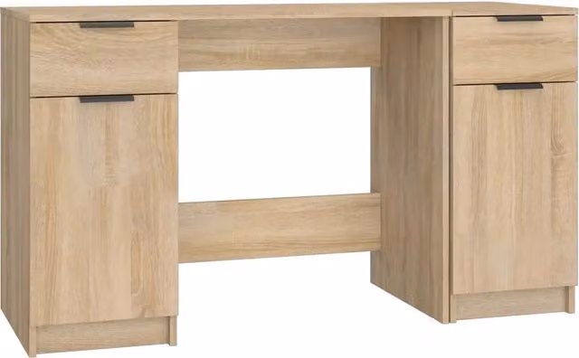 Scrivania da ufficio postazione di lavoro mobile per computer studio con mobiletto laterale legno ingegnerizzato rovere Sonoma marrone 02_0023394