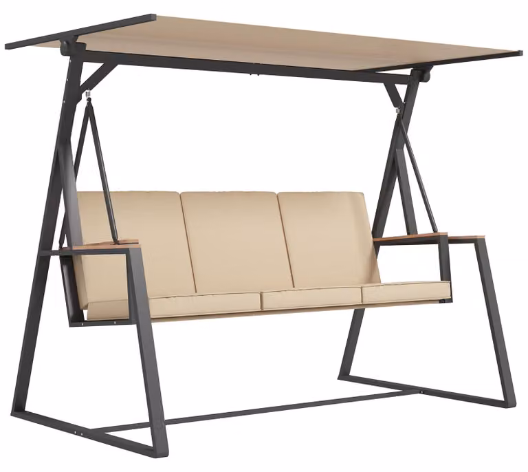 Sedia a dondolo da giardino Outsunny, modello Hollywood, per 3 persone, con tetto regolabile, color kaki