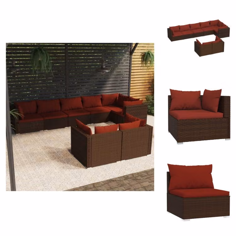 vidaXL set salotto da giardino 8 pezzi con cuscini in poly rattan marrone - Set di mobili da giardino