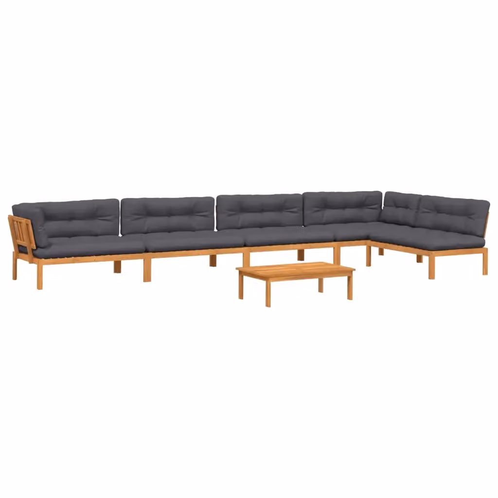 Set Divano da Giardino a L con Cuscini vidaXL in Legno di Acacia e Tessuto Grigio Antracite, 6 Pezzi – 2