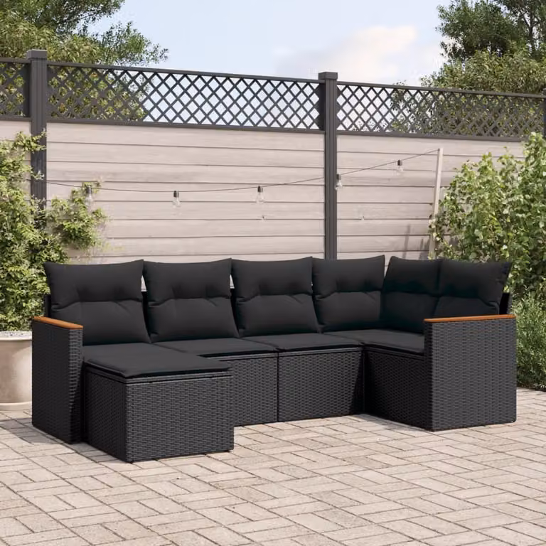 Maison Exclusive - Set Divano da Giardino 6 pz con Cuscini Nero in Polyrattan