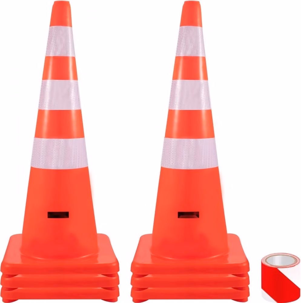 Cono di sicurezza - Cono stradale - 6'' x 36'' - Arancione - Con collare riflettente - Cono stradale.
