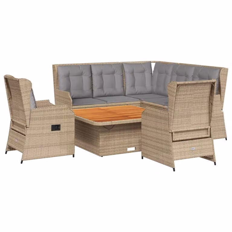 set 6 pezzi da giardino con cuscini Beige poly rattan